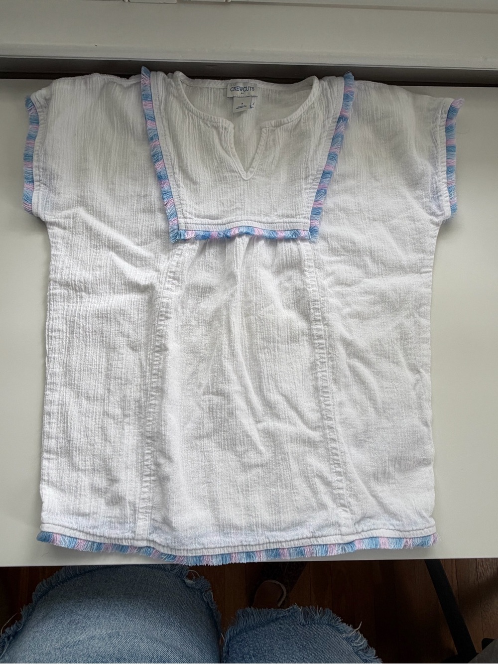Crewcuts White Gauze Top with Pastel Trim Detail